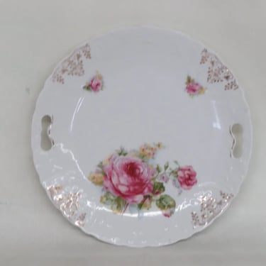 Shabby Chic Porcelain Pink Roses Floral Serving Plate with Handles 3181B