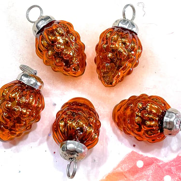 VINTAGE: 5pc - Small Thick Mercury Glass Ornaments - Kugel Style Christmas Ornaments - Pinecones 