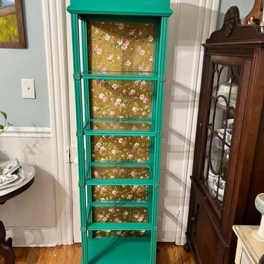 Reimagined Solid Wood Curio Shelf Display Cabinet Teal Gold Pink