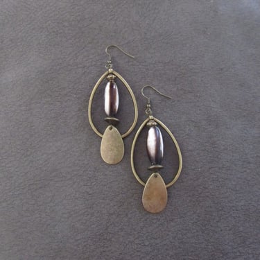 Bronze and bone tear drop hoop earrings 