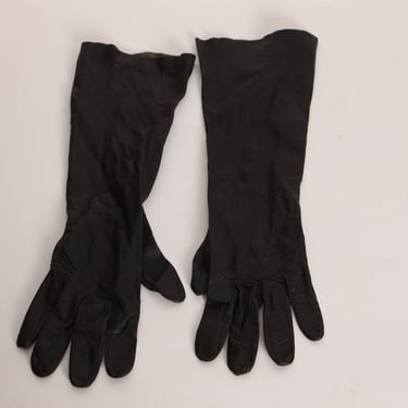 1950s Textured Black Leather Below the Wrist Gloves 