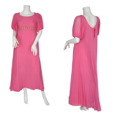 1960's Pink Silk Empire Waist Sheath Maxi Dress I Sz Med 