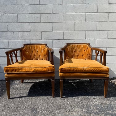 Pair of Vintage Lounge Chairs Armchairs Tufted Back Mid Century Modern Regency Style Armchair Regency Vintage Seating Tufted Vinyl MCM 