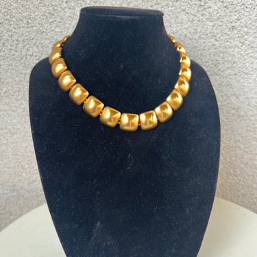 Vintage 80s Anne Klein chunky necklace choker gold tone squares 