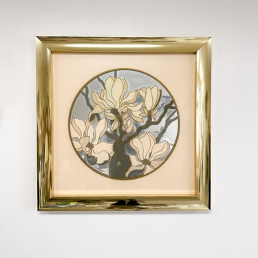 Vintage Brass Flower Art Mirror Postmodern MCM Retro Art Deco 60s 70s 80s 