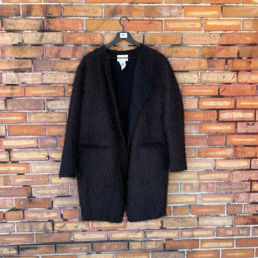 sandro black fuzzy muppet coat / l large 