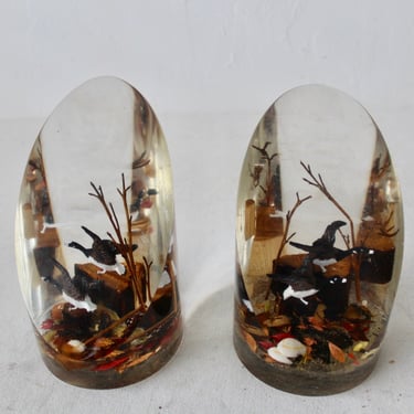 Lucite Acrylic Bookends Ducks Log Twigs Leaves Details-a pair 