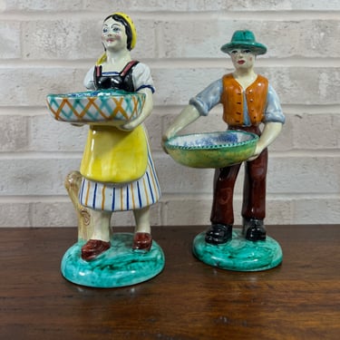Vintage Italian Man and Woman Statuette Salt Trays - Charming Ceramic Tabletop Accents 