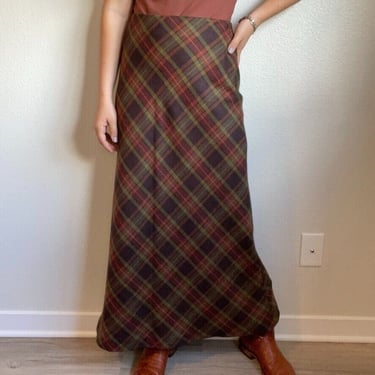 Vintage Willi Smith High Rise Wool Tartan Brown Plaid Retro Made in Italy Skirt 