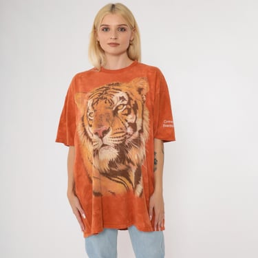 Y2K Tiger Graphic Tee Shirt The Mountain Orange Tie Dye T-Shirt Connecticut Beardsley Zoo Bridgeport Animal Print Extra Large xl 