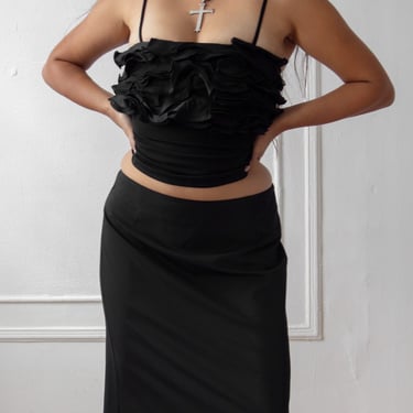 Vintage La Perla Ruffle Camisole / Black Sleeveless Blouse 