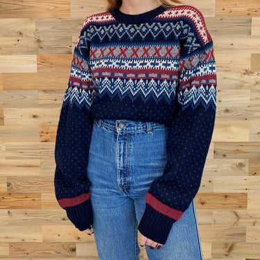 Cozy Vintage Winter Ski Nordic Fair Isle Pullover Knit Sweater 
