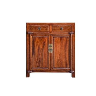 Oriental Chinese 2 Drawers Wood Pattern Brown Credenza Console Cabinet ws3981E 