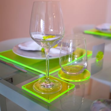 CHOFA COASTERS Neon Green, Acrylic Coasters, Chofa Home, Neon Green Coasters, Acrylic Square Coasters, Contemporary Dining Table Decor 