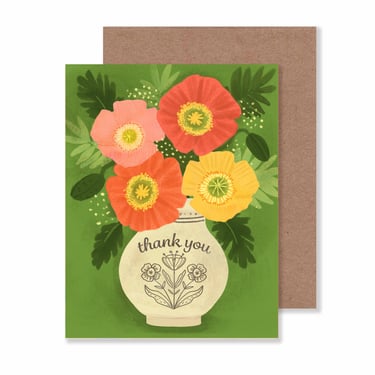 Poppies In Vase Thank You Notecard/ 4.25
