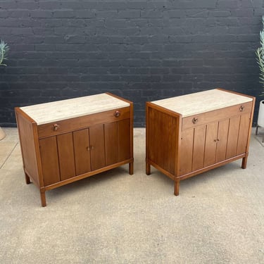 Pair of Mid-Century Modern Chest Dresser with Travertine Marble Stone by Drexel, c.1950’s 