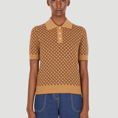 Gucci Women Square G Knit Polo Shirt In Camel