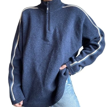 Vintage Mens American Eagle 100% Wool Navy Blue Chunky Knit Quarter Zip Sweater 