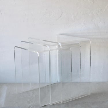 Vintage Mid-Century Modern Lucite Acrylic Waterfall Nesting Tables-Set of 3 