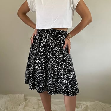90s skirt / vintage black mud cloth print silk blend flat front skirt | 