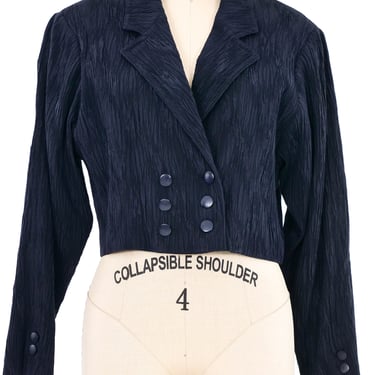 Escada Navy Crinkled Cropped Blazer