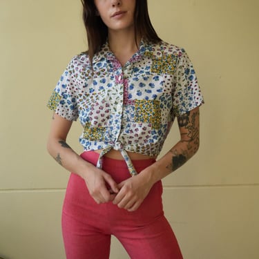 Nineties Crop Top / Midriff Baring Button Up Blouse / Babysitters Club Nostalgia / western wrangler cotton Tie Top 