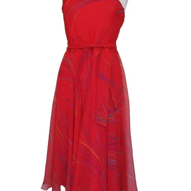 Vintage Lillie Rubin, Janine Giorgenti, Midi Dress, S/M Women, Red Chiffon, One Shoulder 