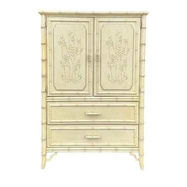 Faux Bamboo Armoire Dresser by Dixie Aloha Collection - Vintage Creamy White Hollywood Regency Palm Beach Coastal Chinoiserie Furniture 