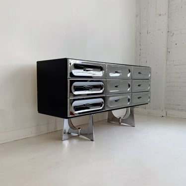 SPACE AGE CHROME 9 DRAWER DRESSER BY HENRI VALLIÈRES, 60's