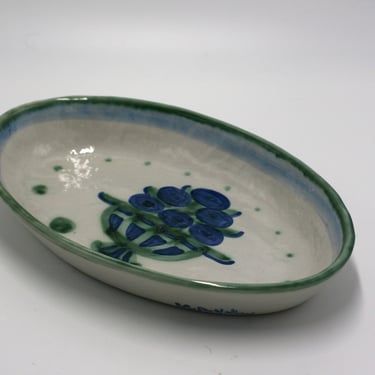 vintage M A Hadley oval serving bowl with blue flowers 