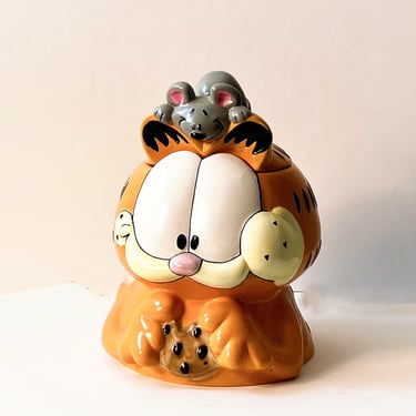 Vintage 80s Ceramic Garfield The Cat Cookie Jar by Paws 