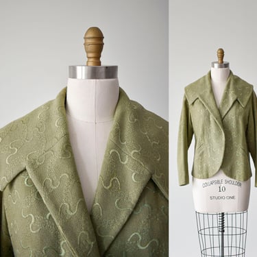1950s Swing Coat / Wool Swing Coat / Sage Green Coat / Cropped Vintage Coat / Cropped Swing Coat Small 