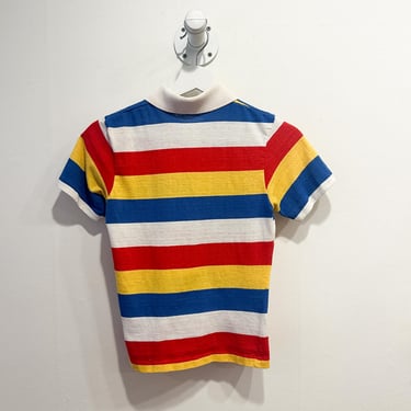 1970s Striped Short Sleeved Rugby Shirt - Red/Yellow/Blue/White 