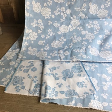 French Floral Damask Ticking Fabric, Pale Blue Floral Pattern, Sewing Project Upholstery, French Period Textiles 