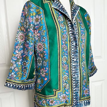 1960s Pucci style Silk Scarf Blouse, MOD Vintage Button Down Tunic Shirt Oxford 