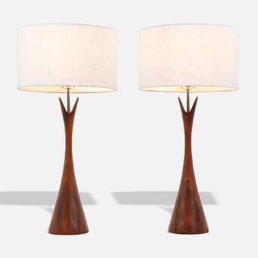 Mid-Century Modern Sculpted Walnut Table Lamps by Modernera Lamp Co.