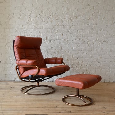 Ekornes Stressless Rust Lthr/Copper Danish Recliner Chair Rare!