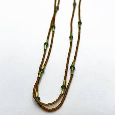 Debbie Fisher | Lt Amber seed, Mystic quartz and gold vermeil Beads with gold fill clasp double necklace
