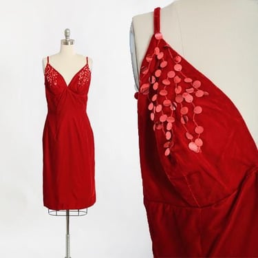 60s Lilli Diamond dress | Vintage 1960s red velvet sequin wiggle dress 