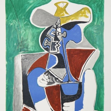 Buste au Chapeau Jaune et Gris , Pablo Picasso (After), Marina Picasso Estate Lithograph Collection 