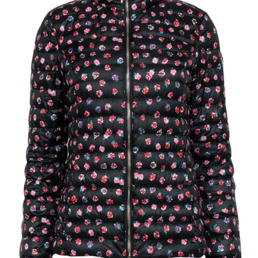 Kate Spade - Black & Multicolor Floral Print Zip-Up Puffer Jacket Sz XS