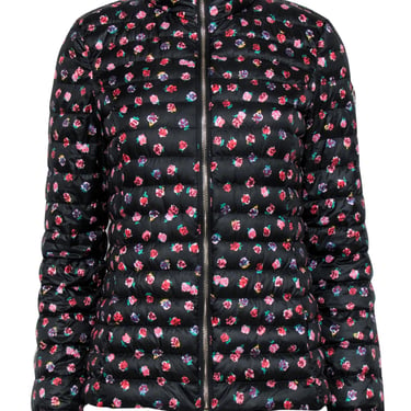 Kate Spade - Black &amp; Multicolor Floral Print Zip-Up Puffer Jacket Sz XS