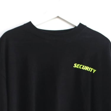 vintage "SECURITY" neon green on BLACK long sleeve t-shirt top -- size 2XL 