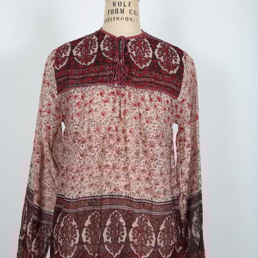 Vintage 70s Indian Cotton Top / 1970s Semi Sheer Gauze