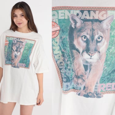 Endangered Animal Shirt Florida Panther Shirt 90s Cougar TShirt Puma Shirt Graphic Tee Vintage 1990s White Jerzees Extra Large xl 