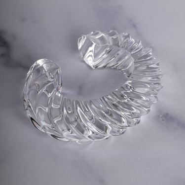 Patricia von Musulin Vintage Clear Twisted Ribbed 'Ridged' Hand Carved Lucite Cuff Bracelet