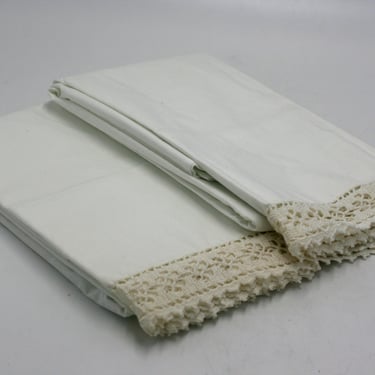 vintage cotton king size pillowcases with lace edge set of two 
