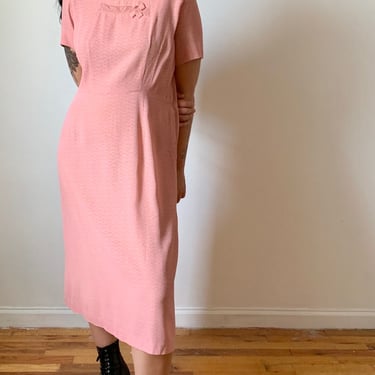 Vintage 40s 50s Dress / 1950s 1940s Vintage Dress / Vintage Pink Lace Rhinestone Dress / Large XL / Pin Up PinUp Rockabilly VLV Sheer Dress 