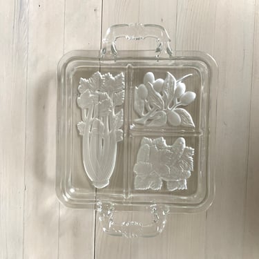 1930's Art Deco Frosted Glass Serving Tray Clear 
