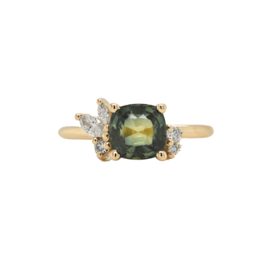 One Of A Kind Green Sapphire Cushion Cluster Ring